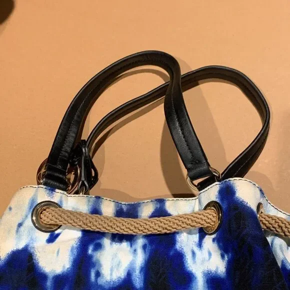 Michael Kors Marina Tie Dye Tote Blue Canvas Large Bag Tassel Gold Hardware - Picture 7 of 9